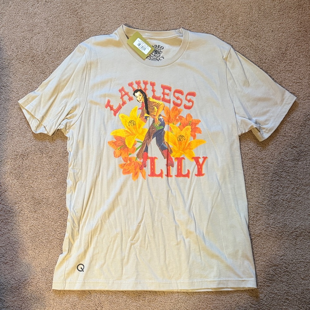 Lawless Lily Women's Short Sleeve Graphic Tee - Cream with Orange Lily Print